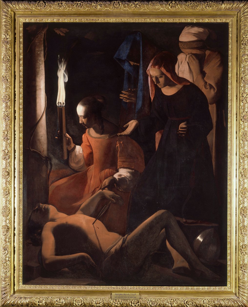 Saint Sebastian behandlas av Saint Irene. (St. Sebastian Tendered by St. Irene) Målning av Georges De La Tour (1593-1652) av Georges de La Tour