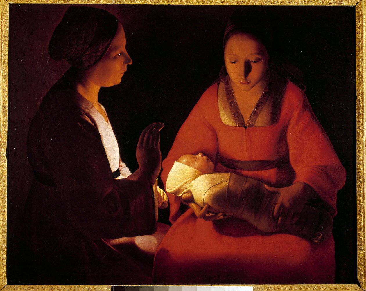 The New Born Child (The New Born Child). Målning av Georges De La Tour (1593-1652) av Georges de La Tour