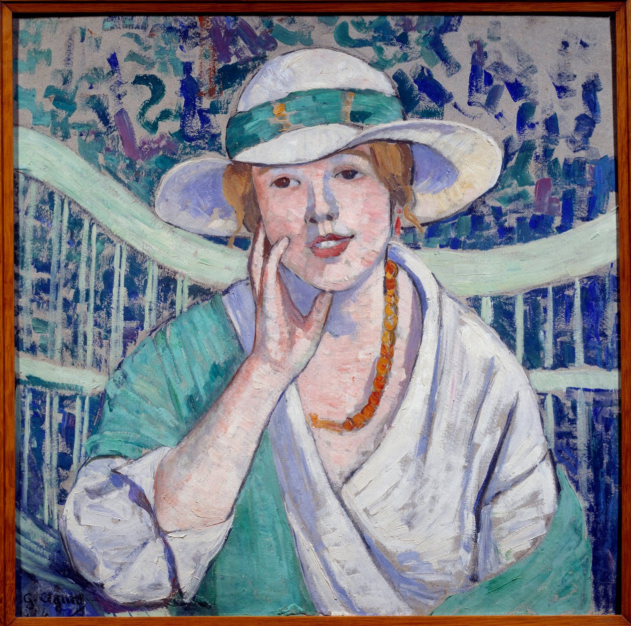 Porträtt av damen med vit och grön hattmålning av Georgette Agutte (1867-1922) 1914 Grenoble, Musee des Beaux Arts av Georgette Agutte