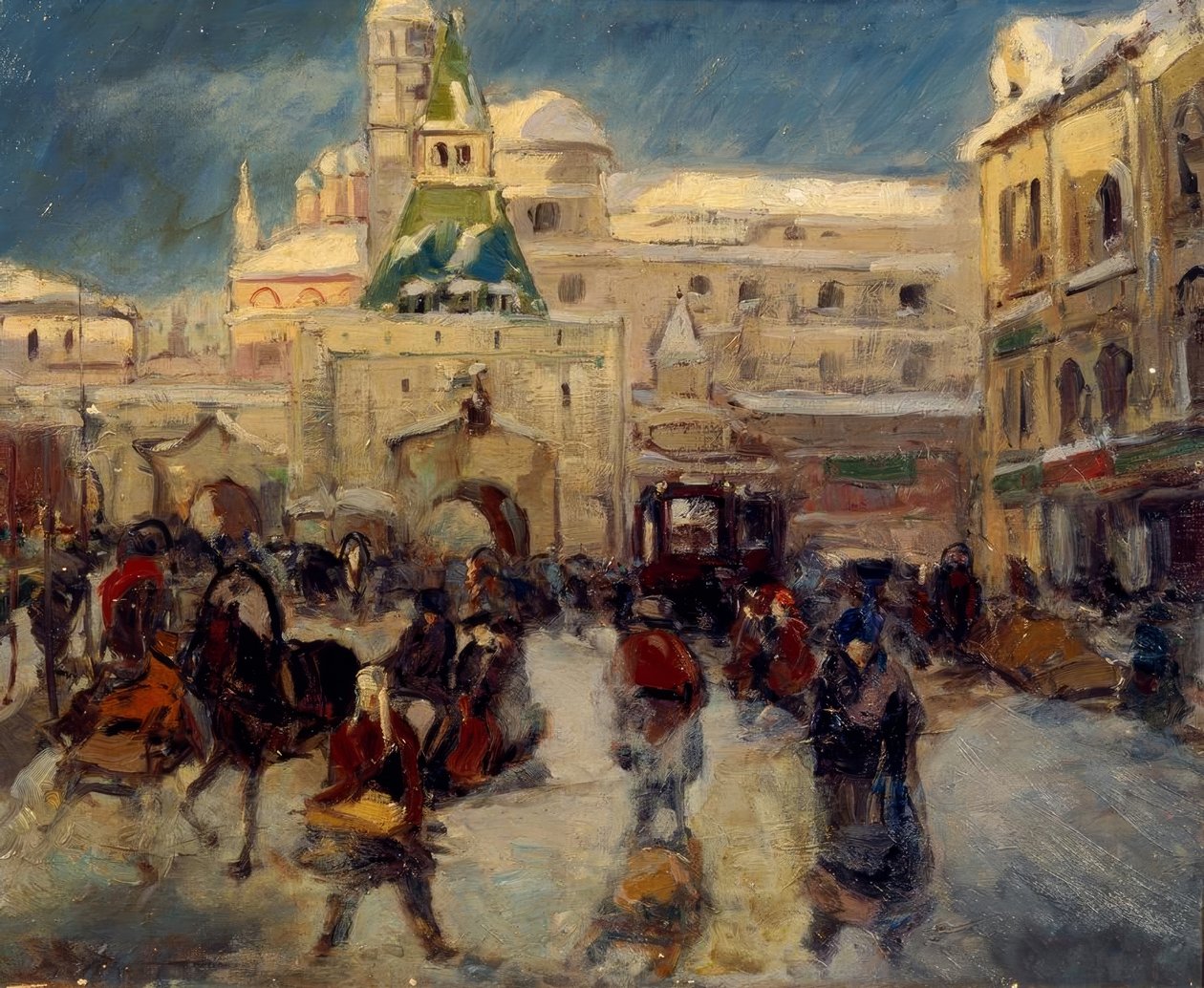 Iljinskaja-torget med Iljinskijporten i Moskva av Georgi Alexandrowitsch Lapschin