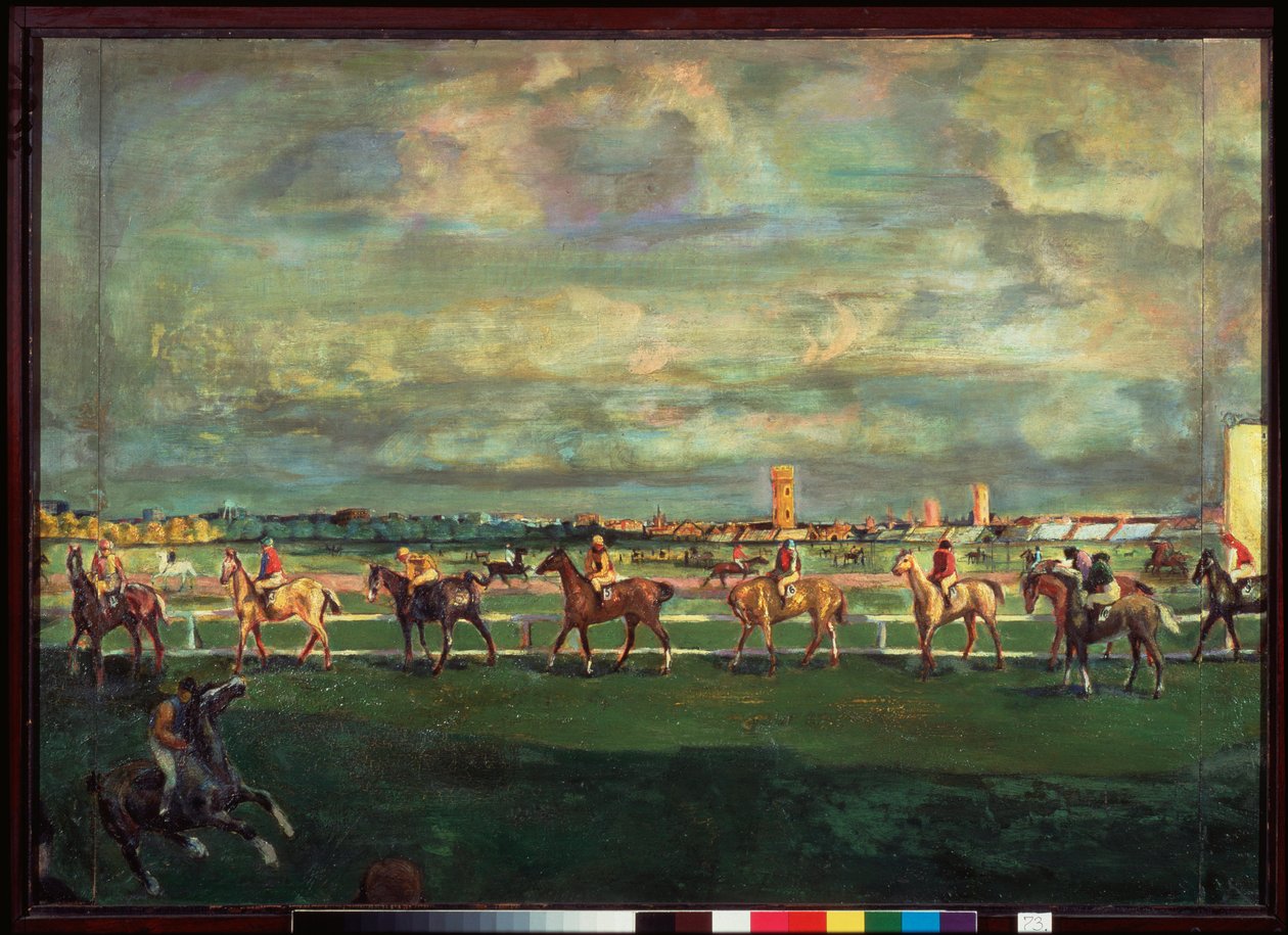Hästkapplöpning (Horseracing) - Målning av Georgi Bogdanovich Yakulov (1884-1928), olja på trä av Georgy Bogdanovich Yakulov