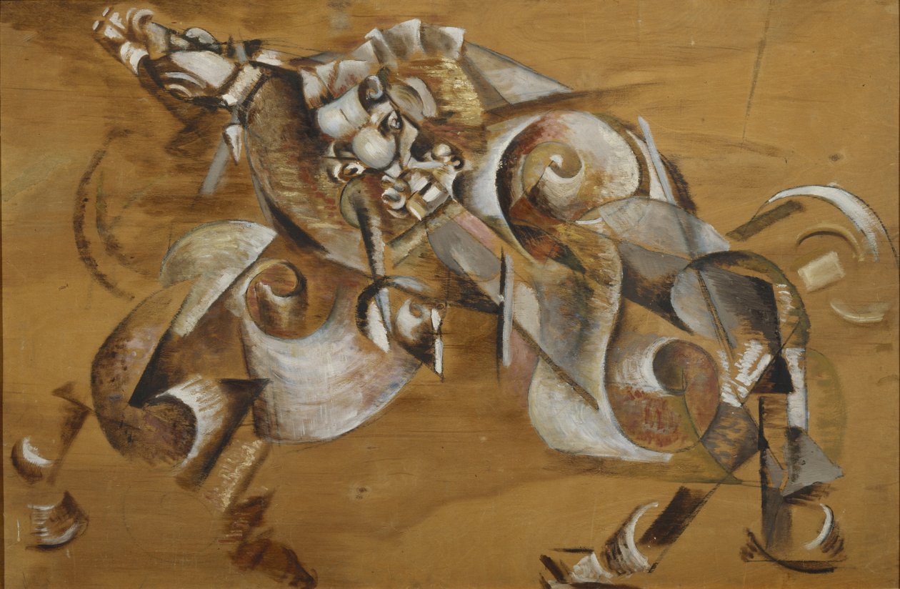 Lejon attackerar en häst, 1917-1918 av Georgy Bogdanovich Yakulov