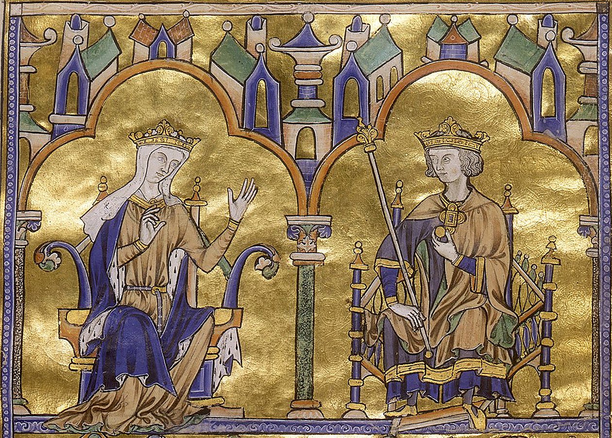 Blanche av Kastilien och kung Ludvig IX av Frankrike, från Toledo Moralized Bible of St Louis, cirka 1227-1234 av Georgia Levan Ramishvili from Tbilisi