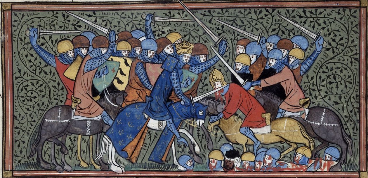 Charles Martel besegrar Eudo och saracenerna, Grandes chroniques de France, Royal 16 G.VI, f.117v, ca 1332-1350 (22727638241) av Georgia Levan Ramishvili from Tbilisi
