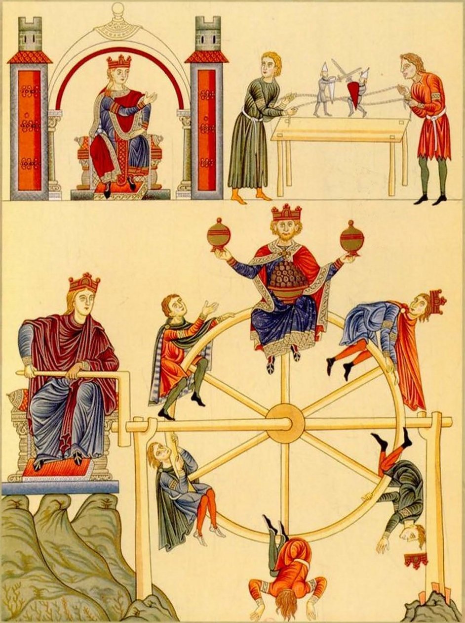 Kämpande riddar-marionetter  lyckohjul från Hortus Deliciarum av Herrad av Landsberg, 1167-85 (27665671887) av Georgia Levan Ramishvili from Tbilisi