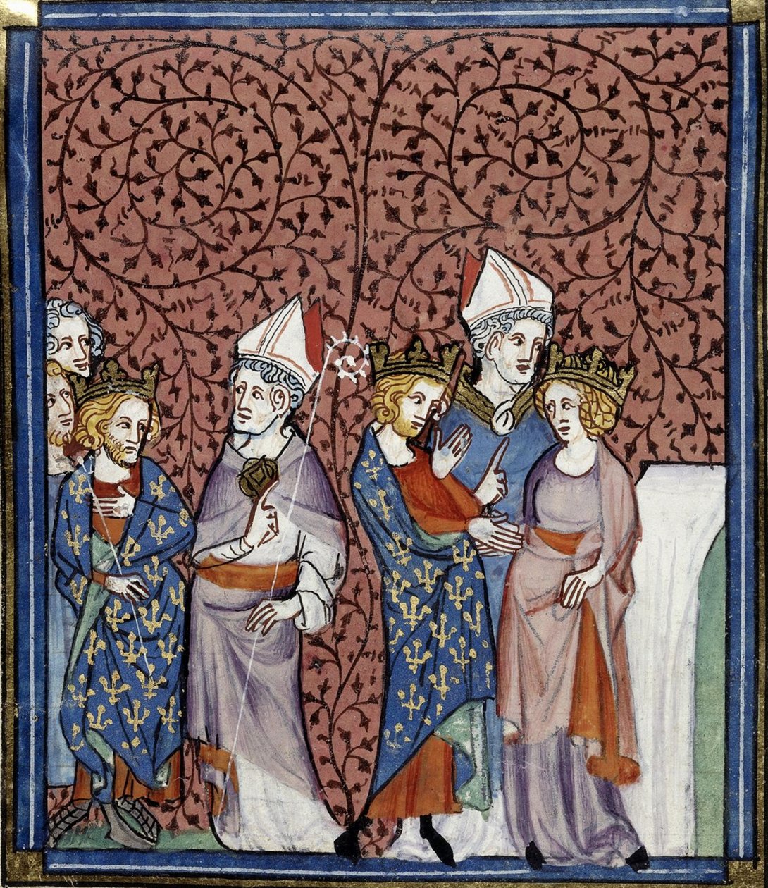 Henrik I skickar en biskop, och hans giftermål med Anne, Grandes chroniques de France, Royal 16 G.VI, f.269v, ca 1332-1350 (22727649151) av Georgia Levan Ramishvili from Tbilisi