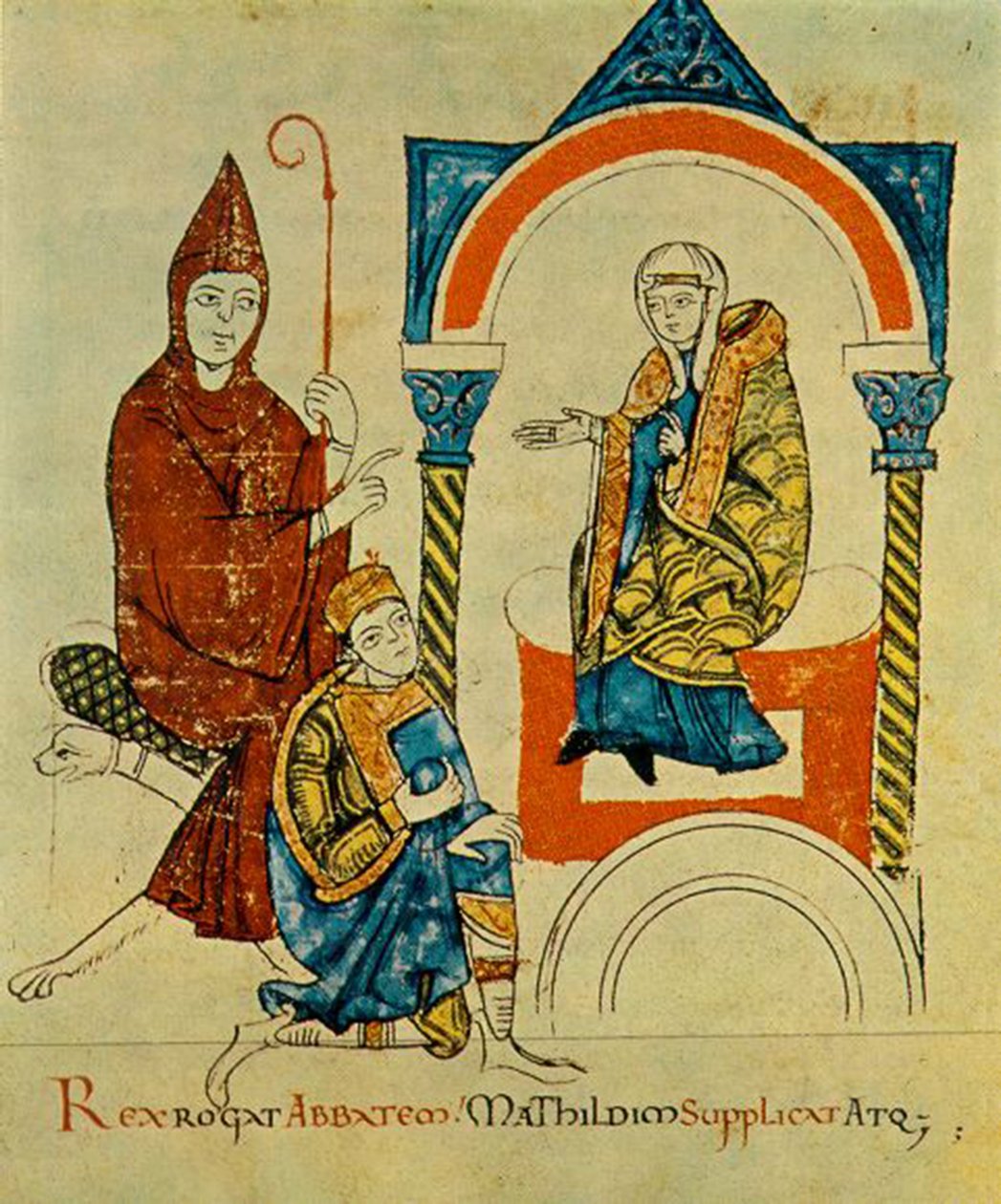 Kung - den helige romerske kejsaren Henrik IV - ber till abbot - Hugh av Cluny - och vädjar till Matilda - av Canossa -, ur Vita Mathildis, ca 1115 (34295963116) av Georgia Levan Ramishvili from Tbilisi