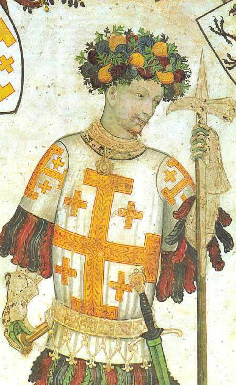 Manfred I av Saluzzo avbildad som Godfrey av Bouillon, fresk av Giacomo Jaquerio, 1420 (25958141210) av Georgia Levan Ramishvili from Tbilisi