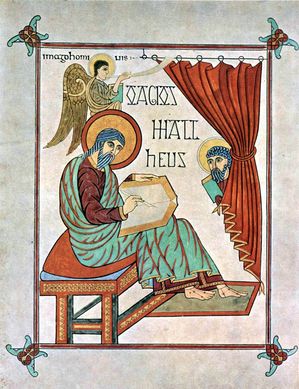 Evangelisten Matteus, Lindisfarne Gospels, ca 700 e Kr (22554486979) av Georgia Levan Ramishvili from Tbilisi