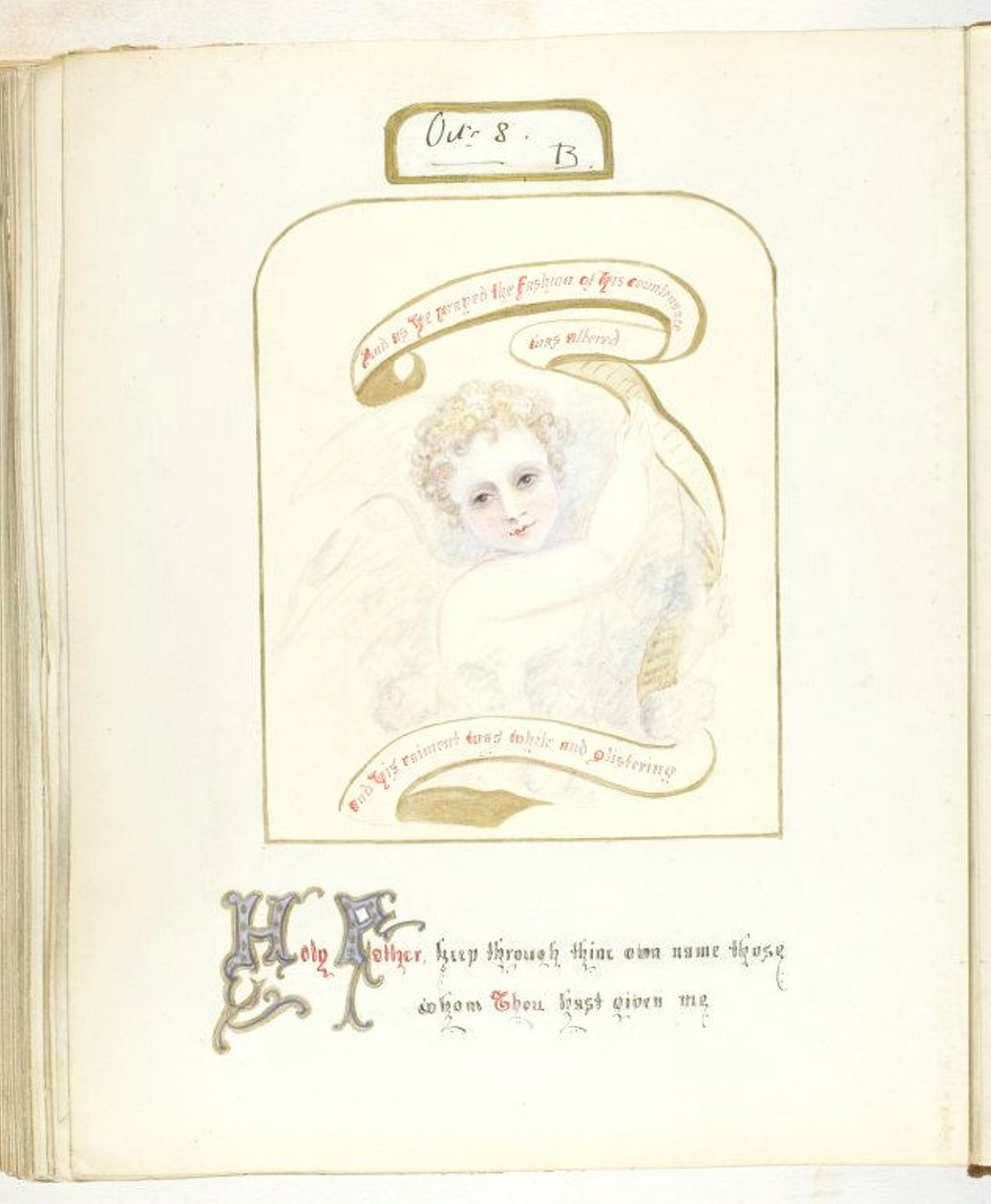 Utan titel [kerub och religiös text], 185568. av Georgina Cowper