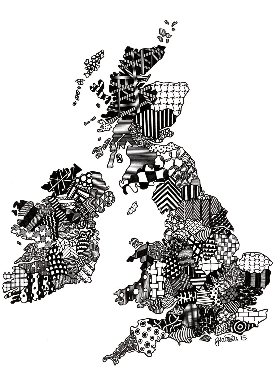Storbritannien, 2015 (tusch på bristolkartong) av Georgina Naisbitt
