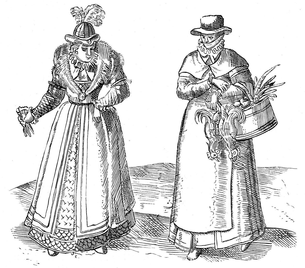 Engelsk landskvinna med hovdam, 1572 av Georgius Braun