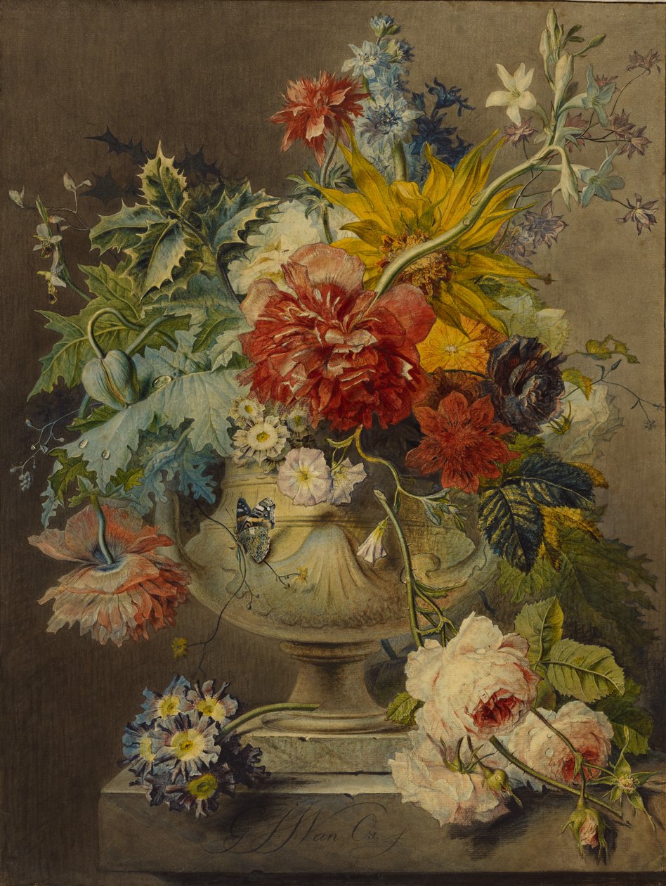 Bukett blommor i en vas av Georgius Jacobus Johannes van Os