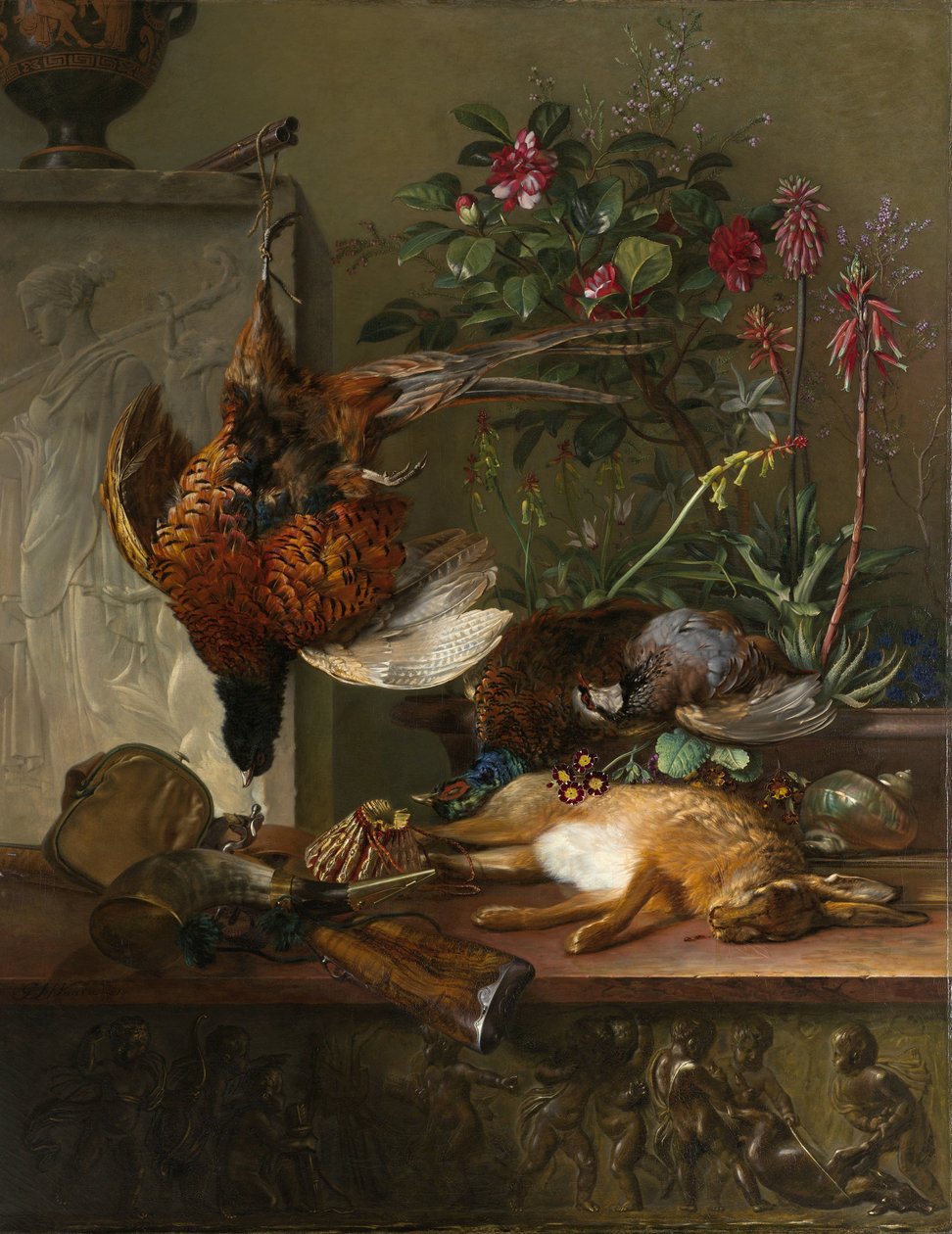 Stilleben med vilt och ett grekiskt stel: Allegory of Autumn Stilleben med byte och grekisk stela: allegori om hösten av Georgius Jacobus Johannes van Os
