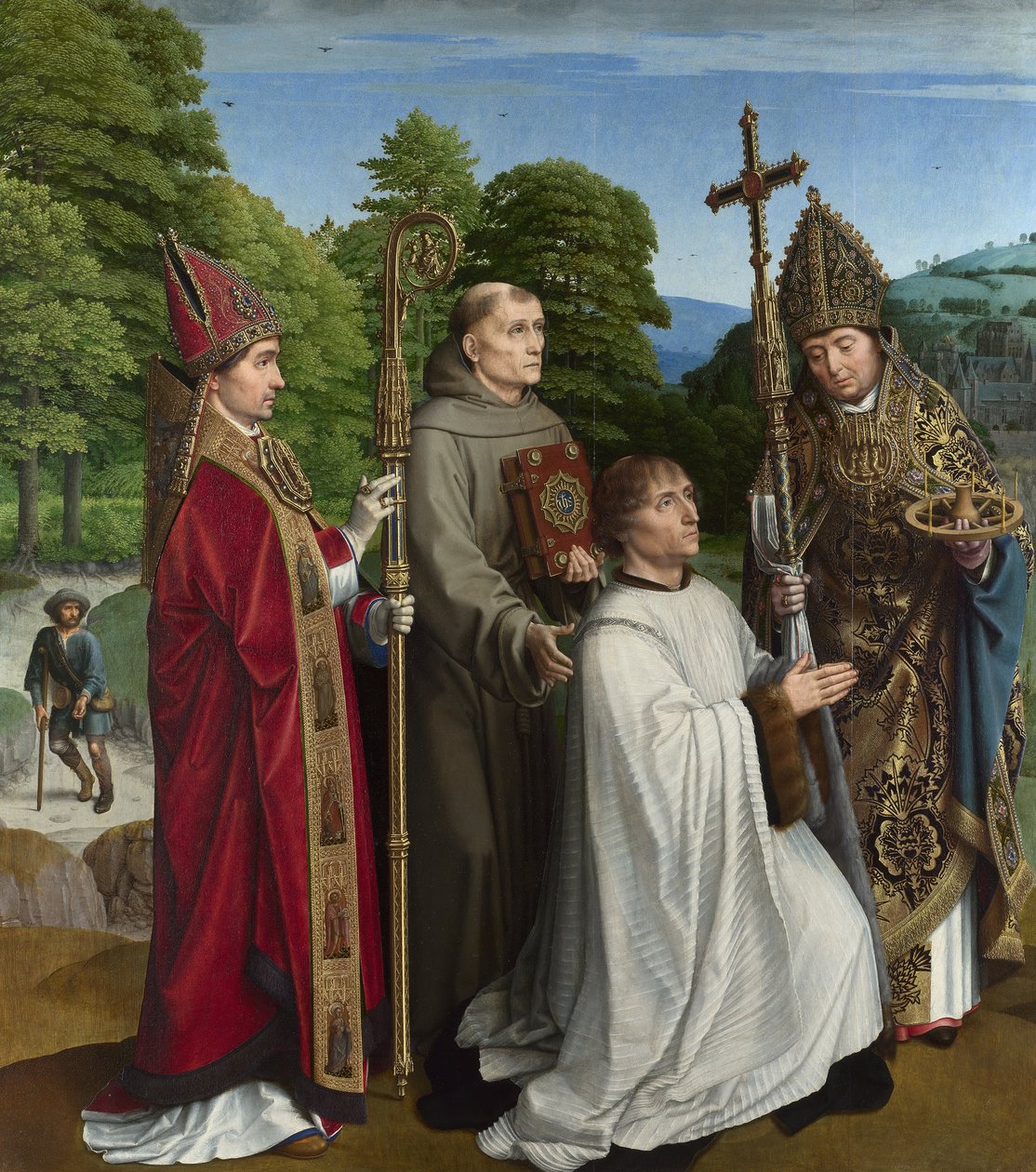 Canon Bernardijn Salviati och tre heliga av Gerard David