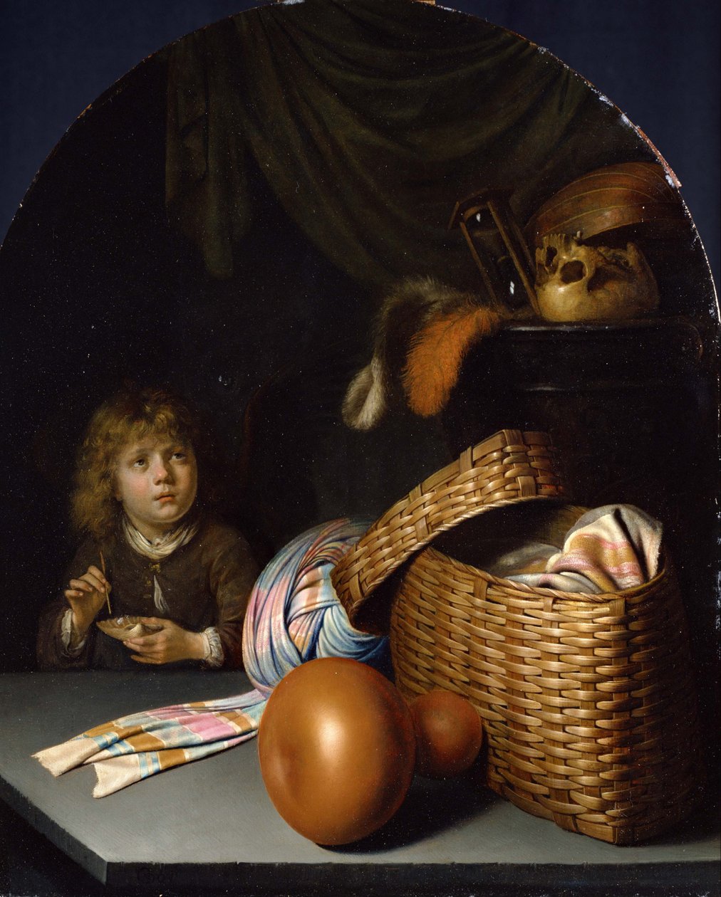 Stilleben med en pojke som blåser tvålbubblor av Gerrit Dou