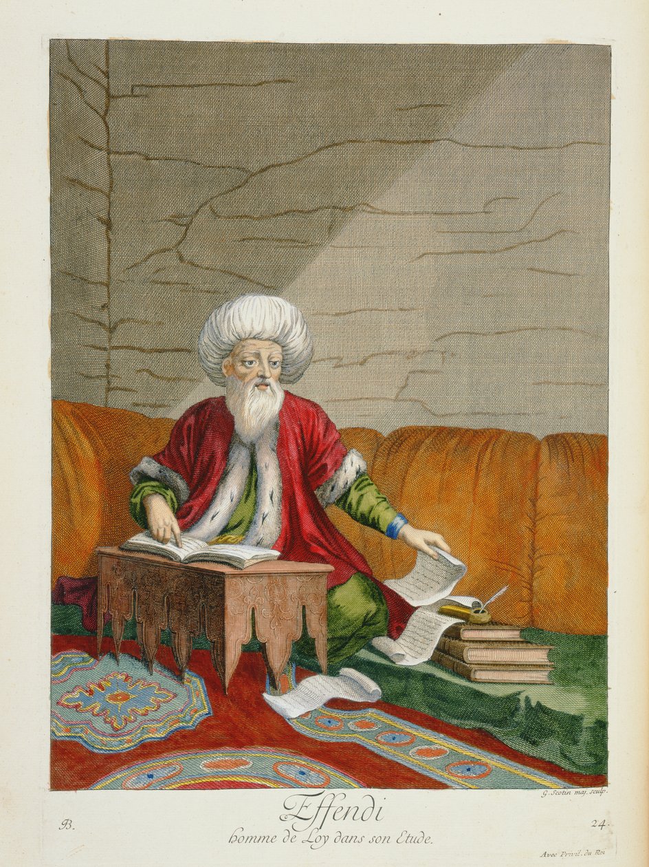 En lagman, Effendi, i sitt arbetsrum, 1700-talet. av Gerard Jean Baptiste Scotin