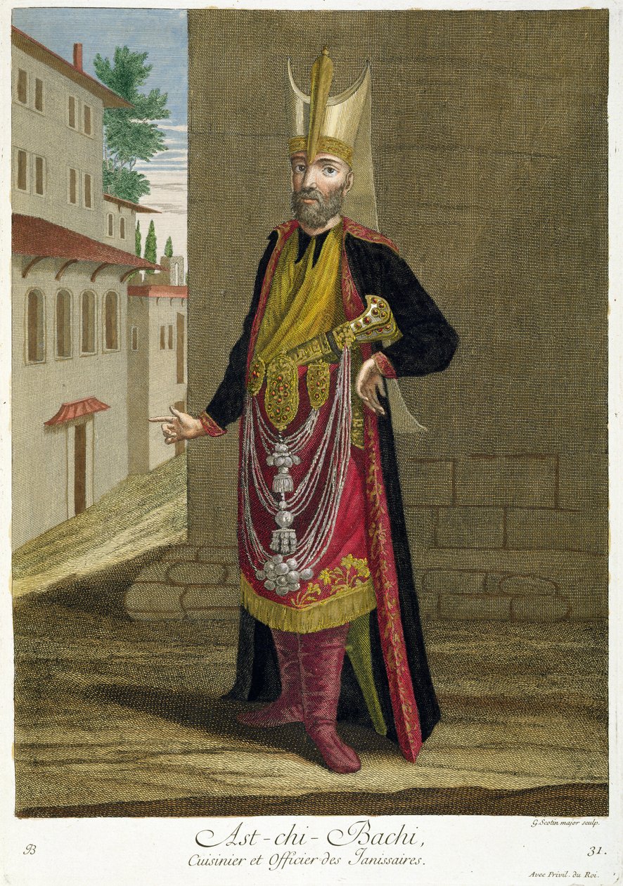 Ast-chi-Bachi, kock och officer hos janissärerna, 1700-talet av Gerard Jean Baptiste Scotin