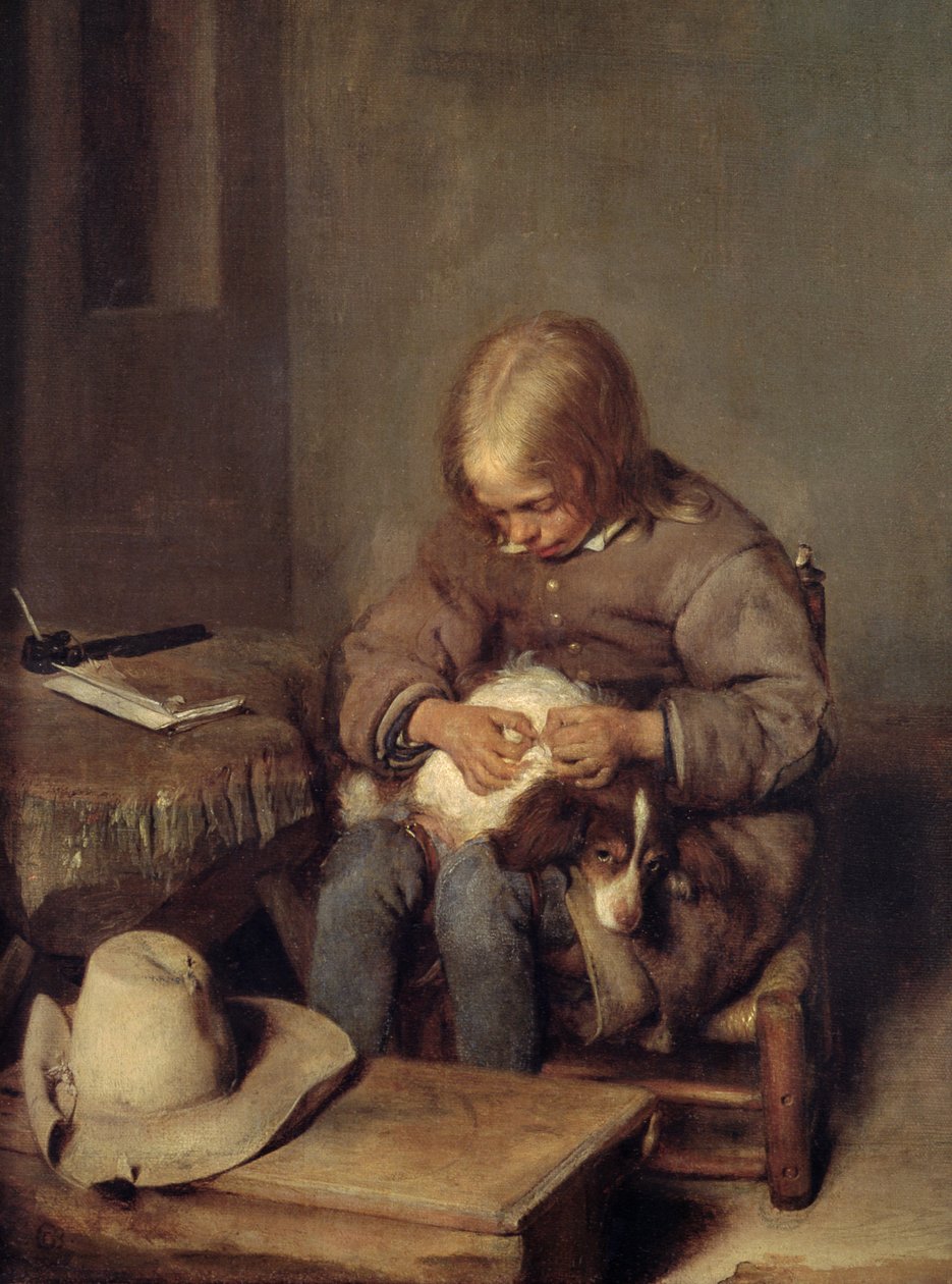 Loppfångaren (pojke med sin hund) c.1655 av Gerard ter Borch