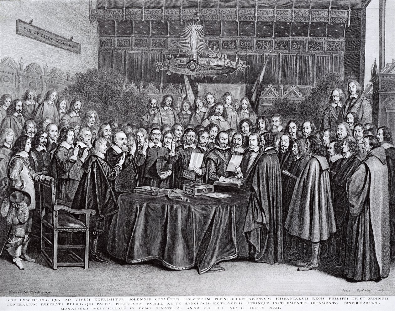 Svering av eden om ratificering av fördraget i Westfalen i Munster, 24 oktober 1648 (litografi) av Gerard ter Borch