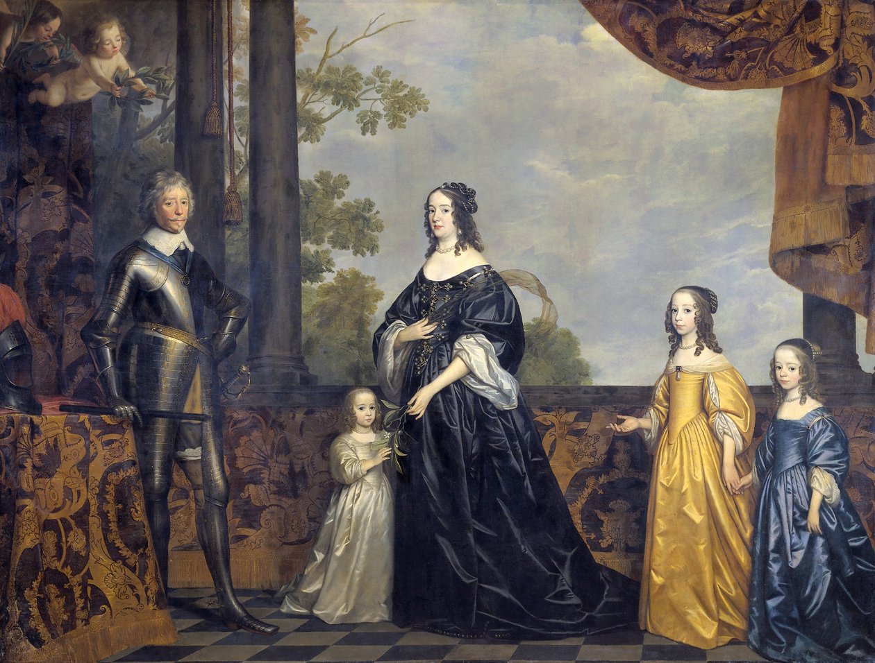 Gruppporträtt av Fredrik Henrik, prins av Oranien (1584-1647), Amalia av Solms-Braunfels (1602-1675) och deras tre yngsta döttrar. av Gerrit van Honthorst