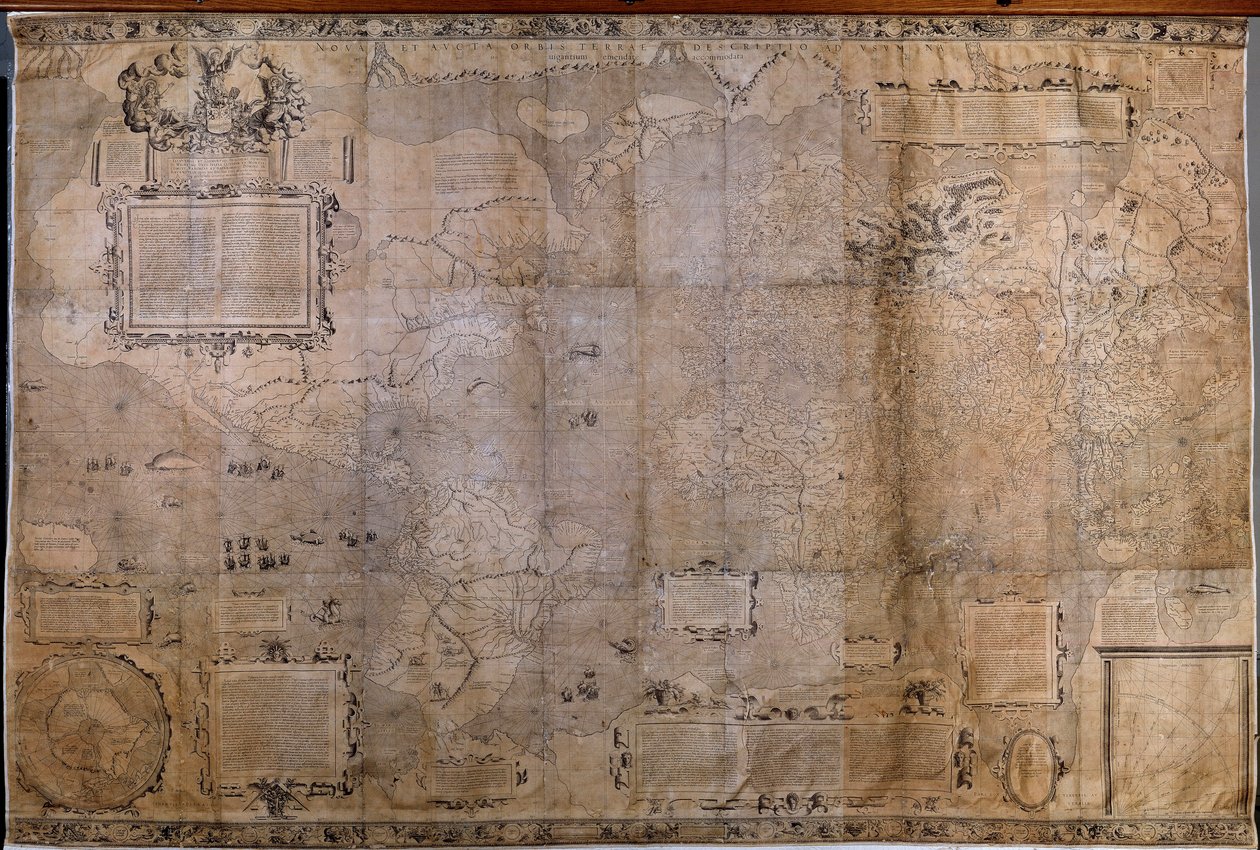 Geografisk karta över världen. Karta över den holländska skolan från projektionen av Gerard Mercator (1512-1594) av Gerard (after) Mercator