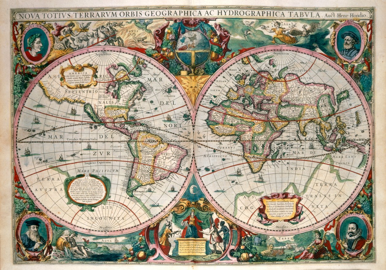 Världskarta, Amsterdam 1633 av Gerard (after) Mercator