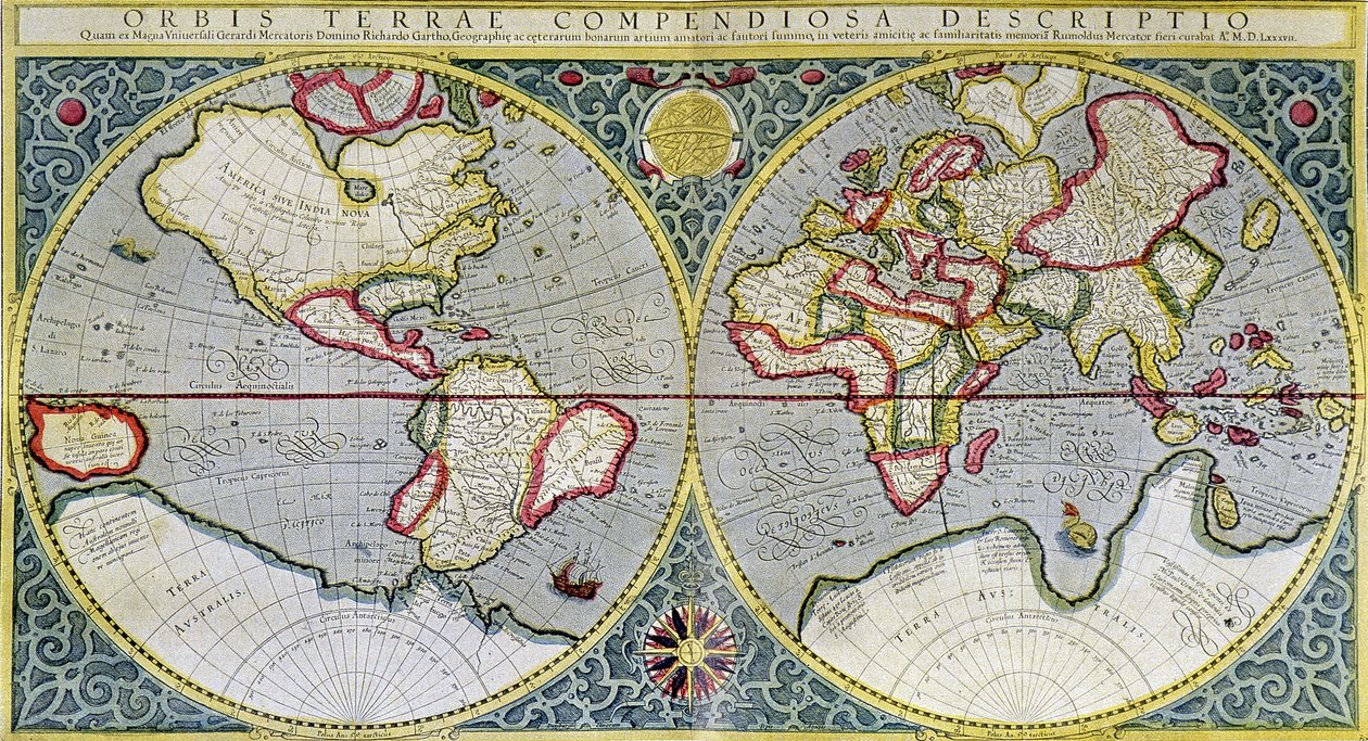 Världskarta över Mercator (1587) - i "Universum och mänskligheten" av H. Kraemer av Gerard (after) Mercator