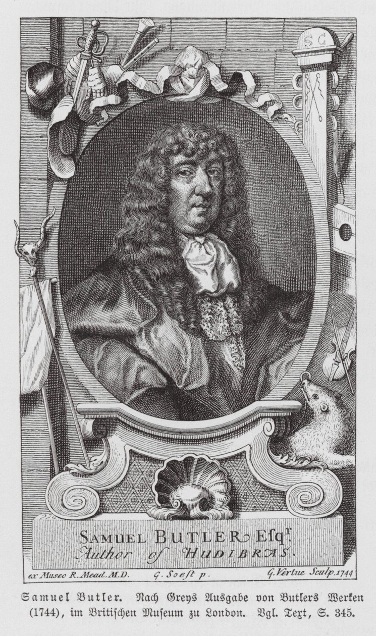Samuel Butler, engelsk poet (gravyr) av Gerard (after) Soest