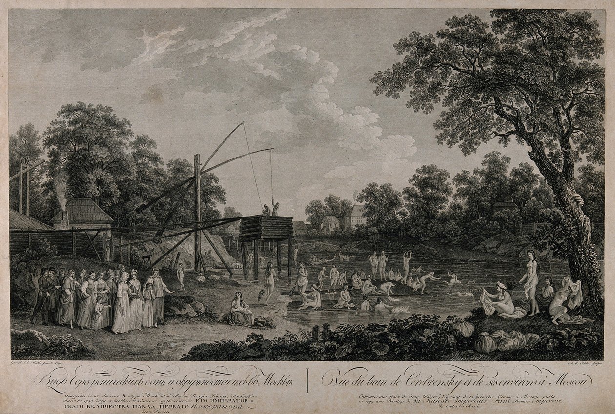 Utsikt över Serebryanicheskaya-badhusen i Moskva, 1796. av Gerard Barthe de la