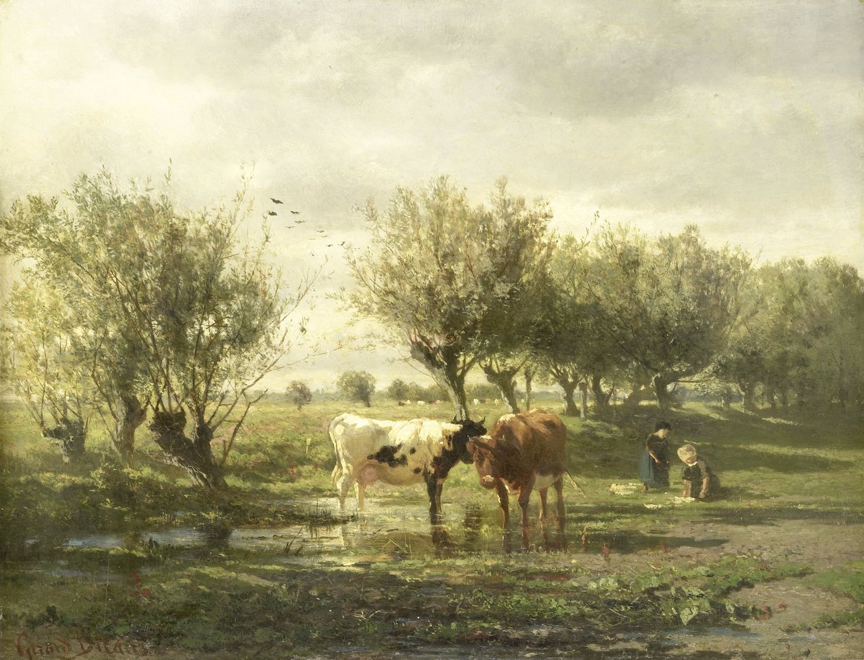 Kor vid en damm av Gerard Bilders (signed by artist)