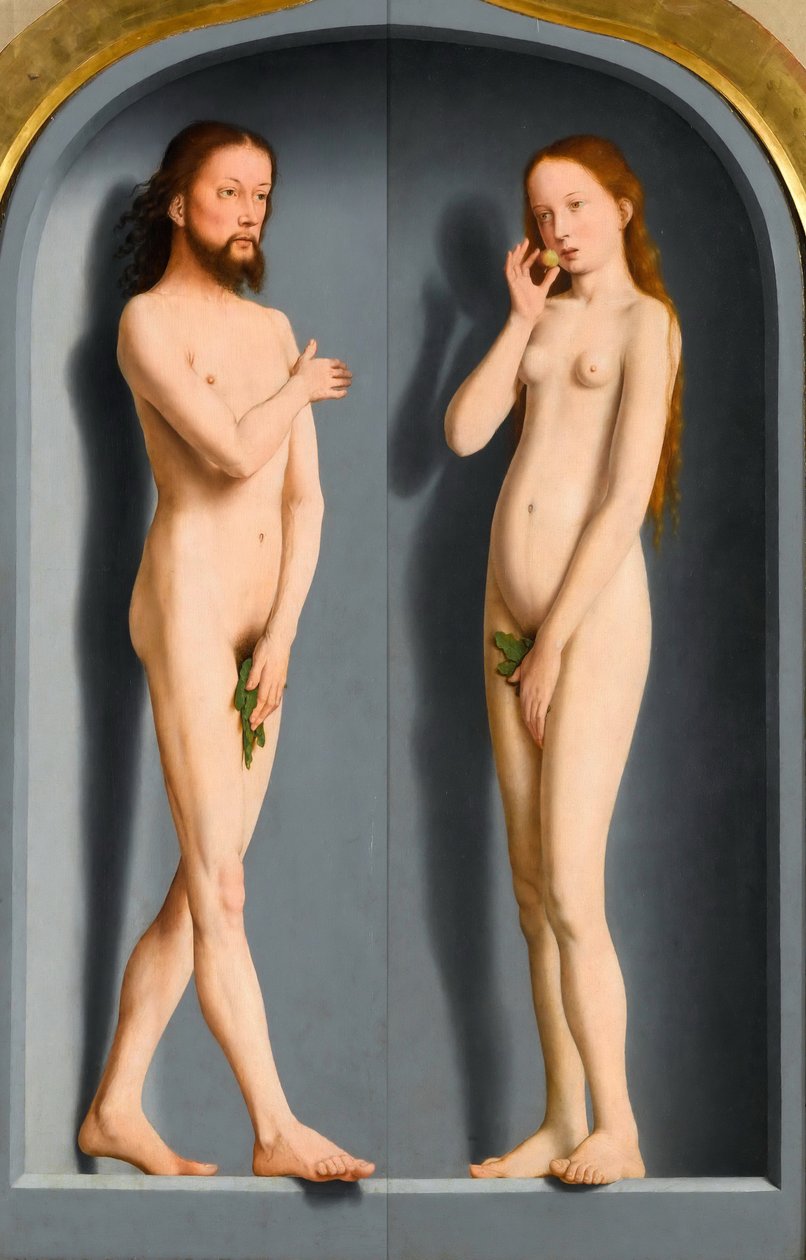 Adam och Eve Sedano Family Triptych, exteriörpaneler av Gerard David