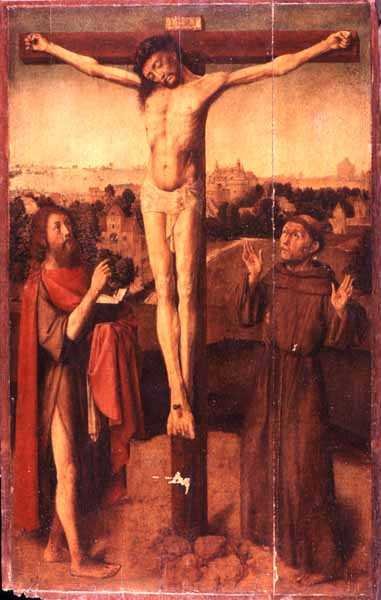 Kristus på korset mellan St. John och St. Francis av Gerard David