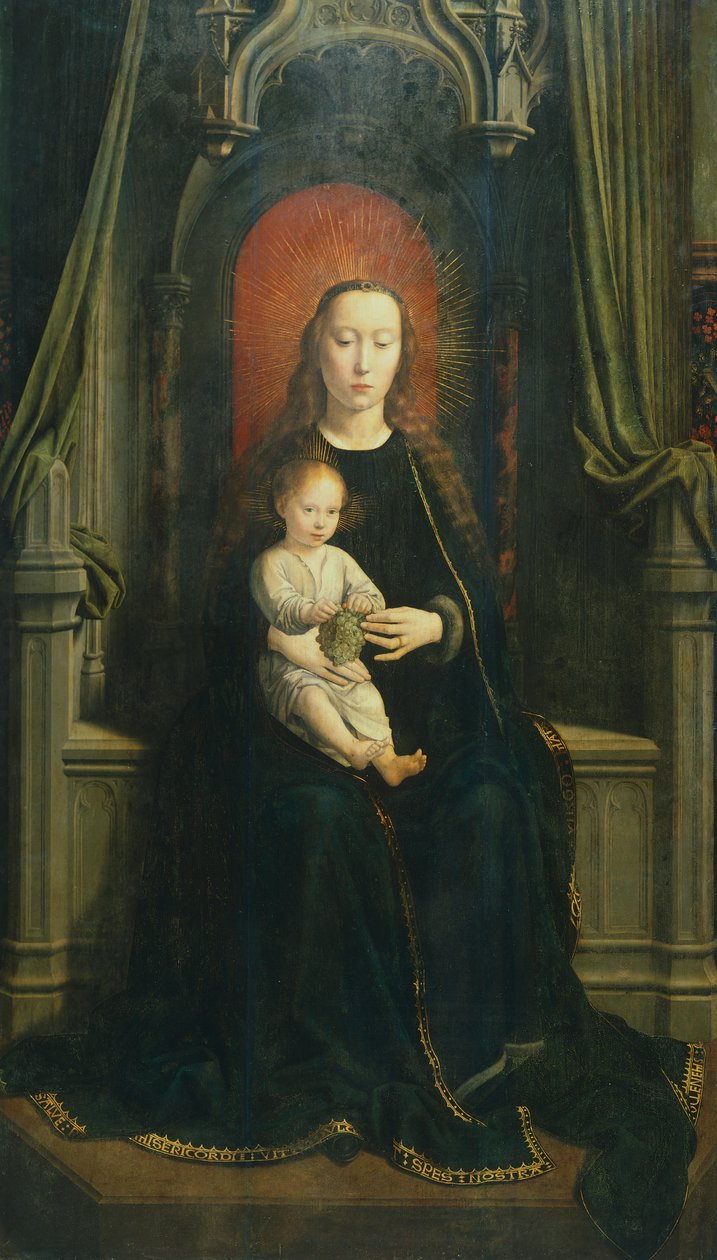 En tronande Madonna med ett barn eller Madonna av druvor, centralpanel på Cervara altartavla av Gerard David