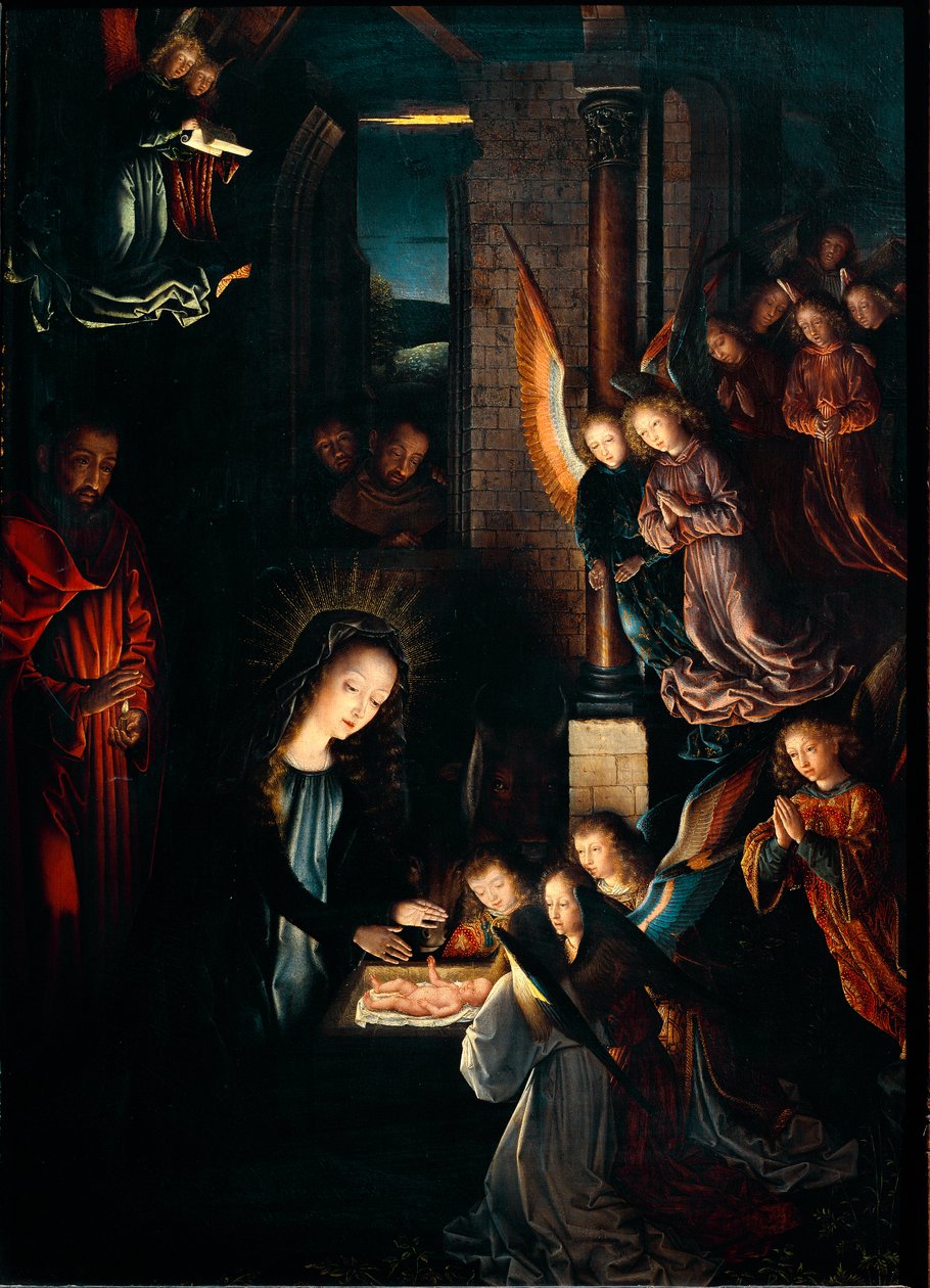Nativite målning av Gerard David (1460-1523). 1495. Dim. 57x41 cm Wien, Kunsthistorisches Museum av Gerard David