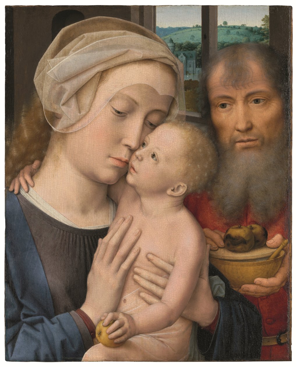 Den heliga familjen (olja på panel) av Gerard David