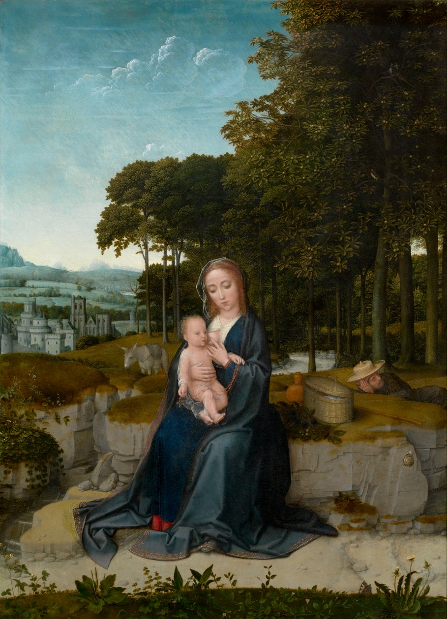 Resten på flyget till Egypten (olja på panel) av Gerard David
