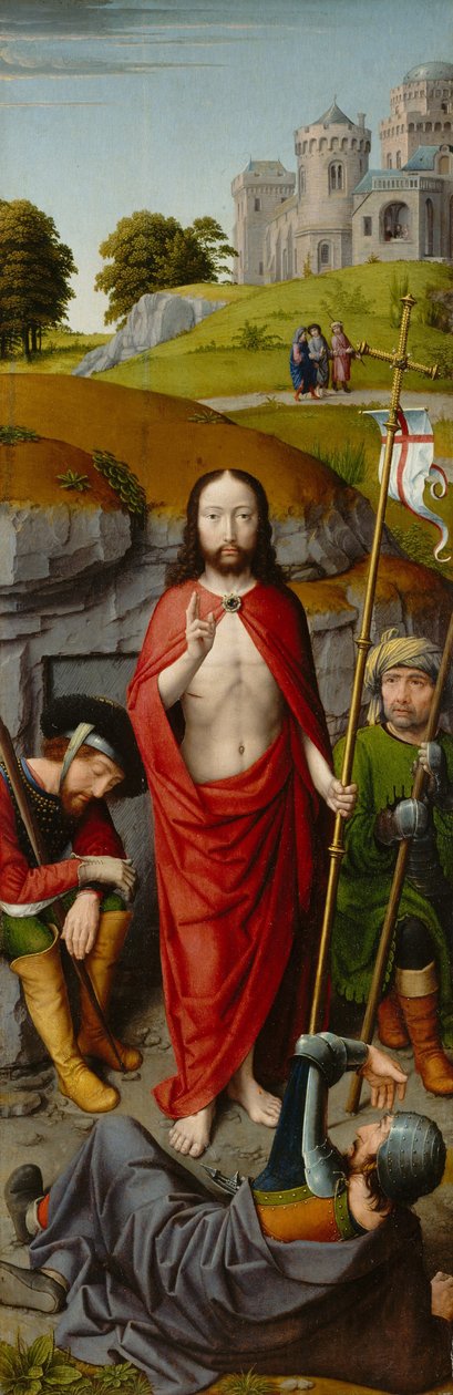 Uppståndelsen, med Emmaus pilgrimer, ca 1510 (olja på ekpanel) av Gerard David