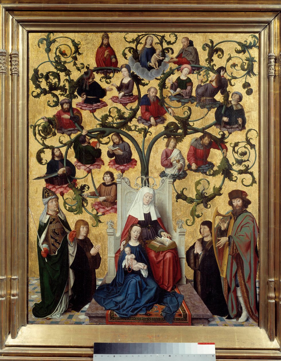 Linjen av Saint Anne Representation av det genealogiska trädet av Saint Anne, mor till Maria. Målning på trä av Gerard David (1460-1523). 1483. Sön. 0,88 x 0,69 Lyon, Musee des Beaux Arts av Gerard David