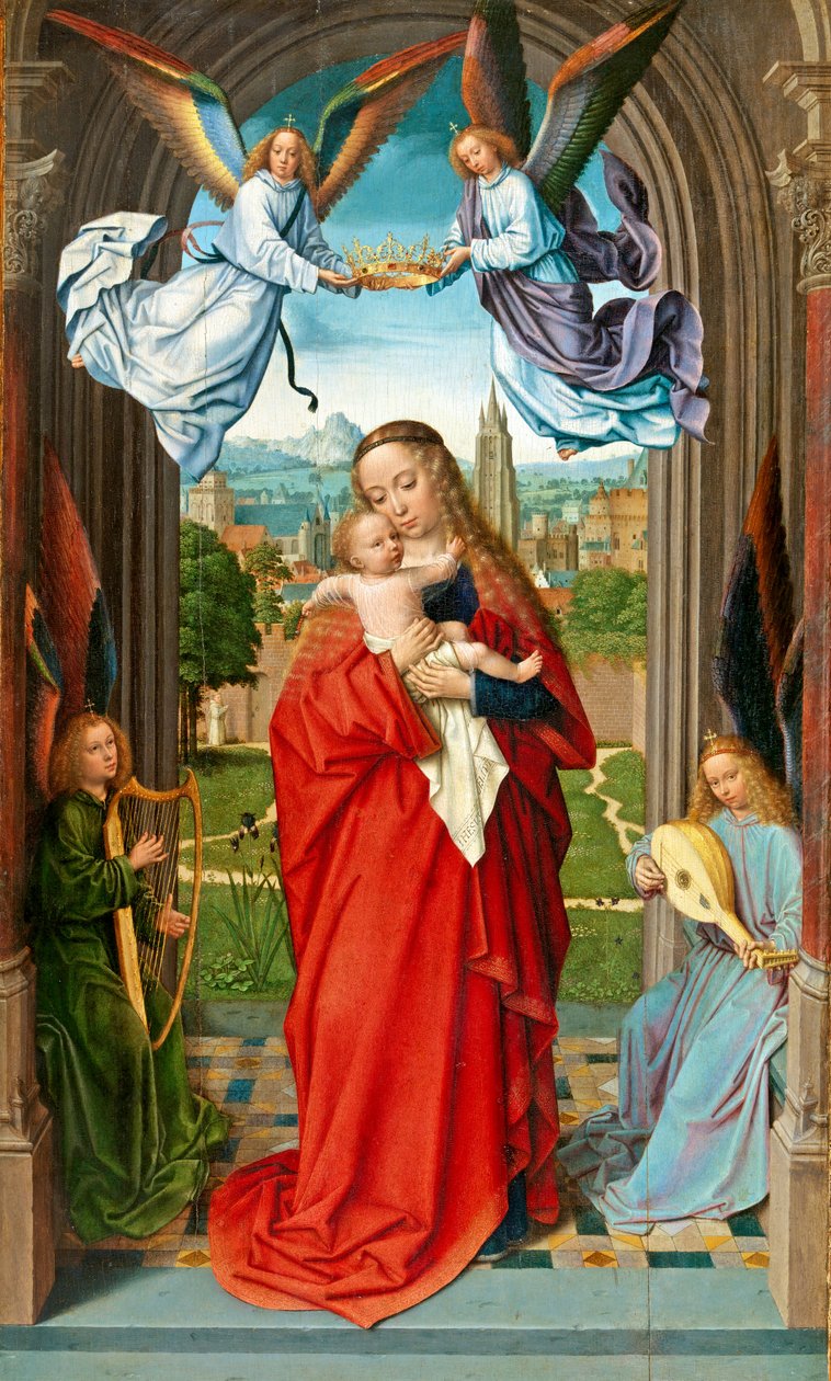 Jungfru och barn med fyra änglar, ca 1510-15 (olja på trä) av Gerard David