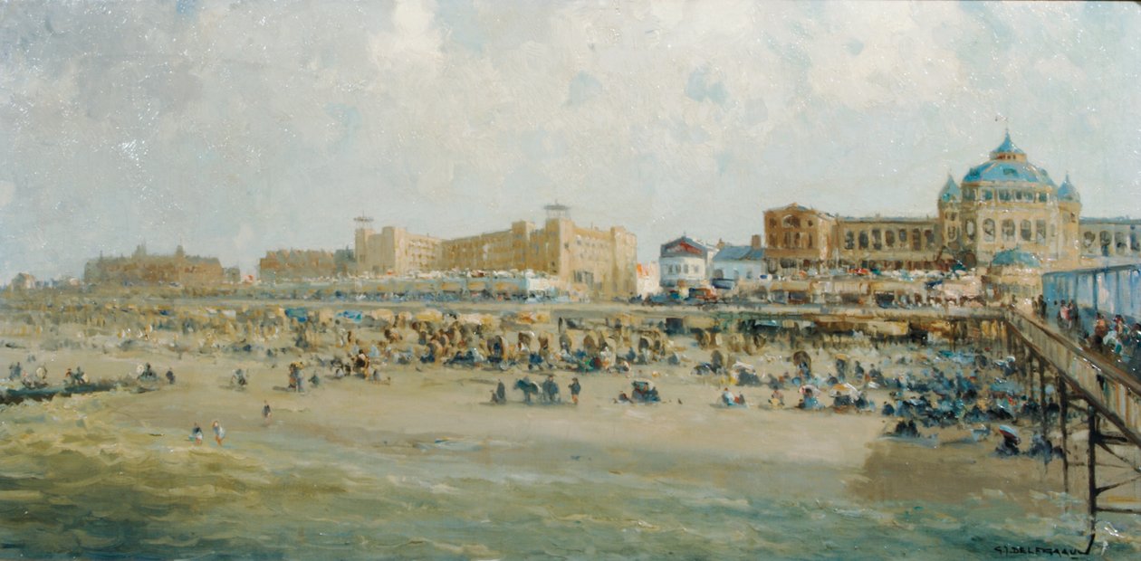 En sommardag på Scheveningen Beach vid Kurhaus (olja på duk) av Gerard Delfgaauw