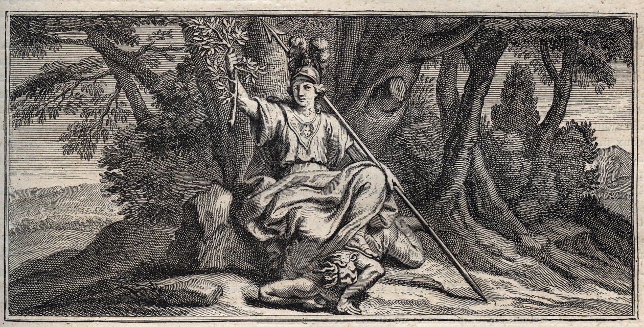 Minerva Slaming Discord - Minerva Terrassant la discorde - Gravyr av Gerard Edelinck efter Daniel Halle (1614-1675) av Gérard Edelinck