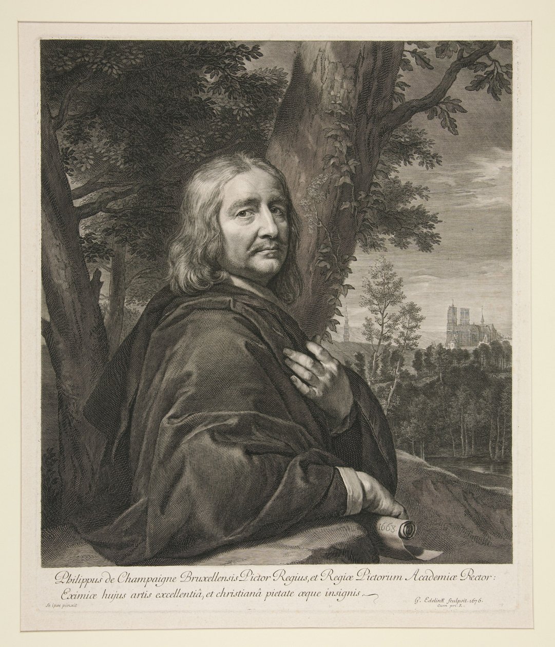 Philippe de Champaigne stående i ett landskap av Gérard Edelinck