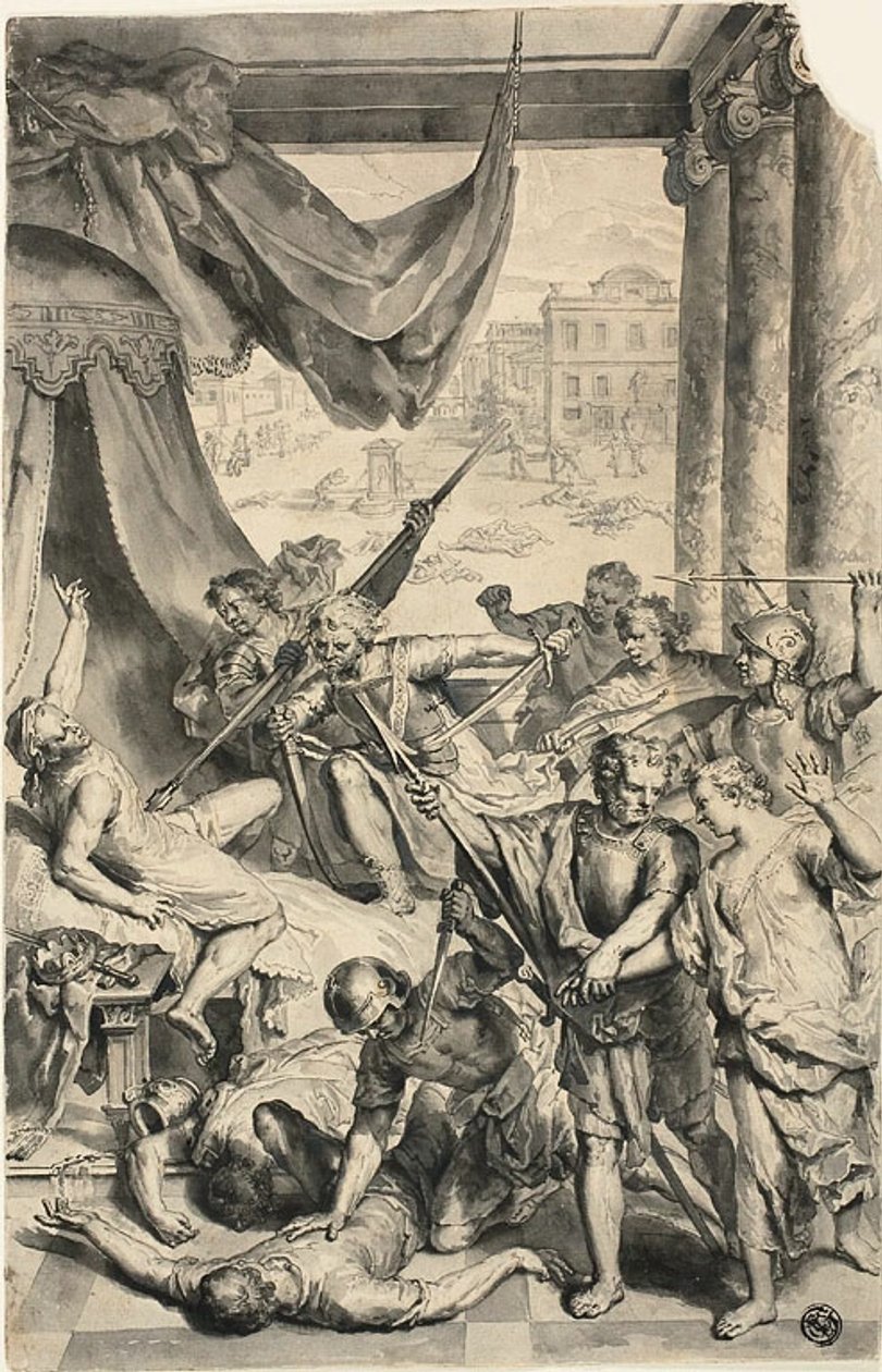 Studie för Simeon och Levi dräper sichemiterna, från Figures de la Bible av Gerard Hoet I