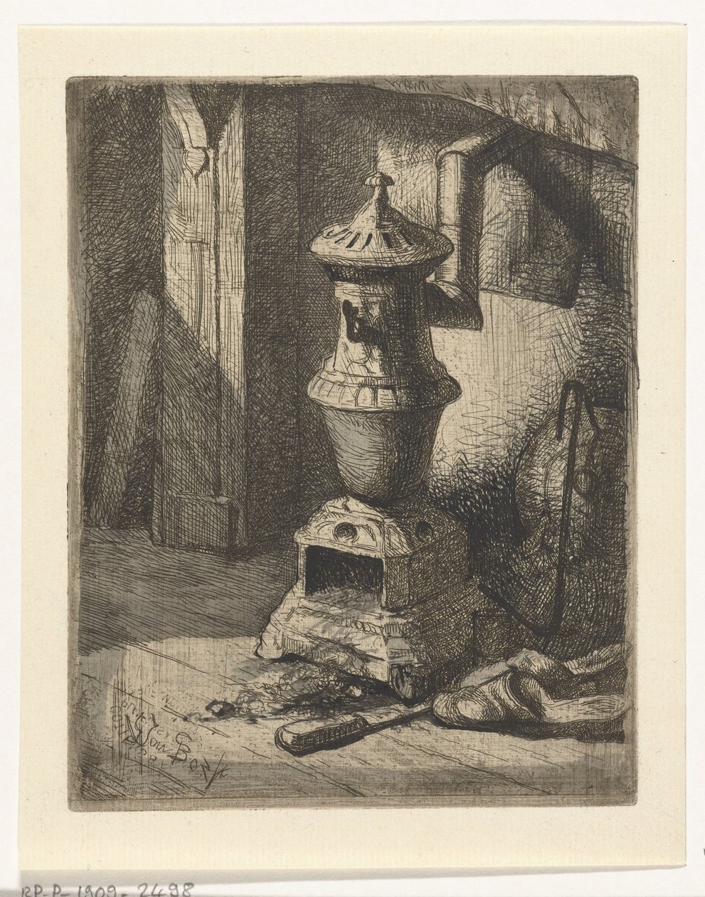 Studie av en inredning med kamin av Gerard Jan Bos