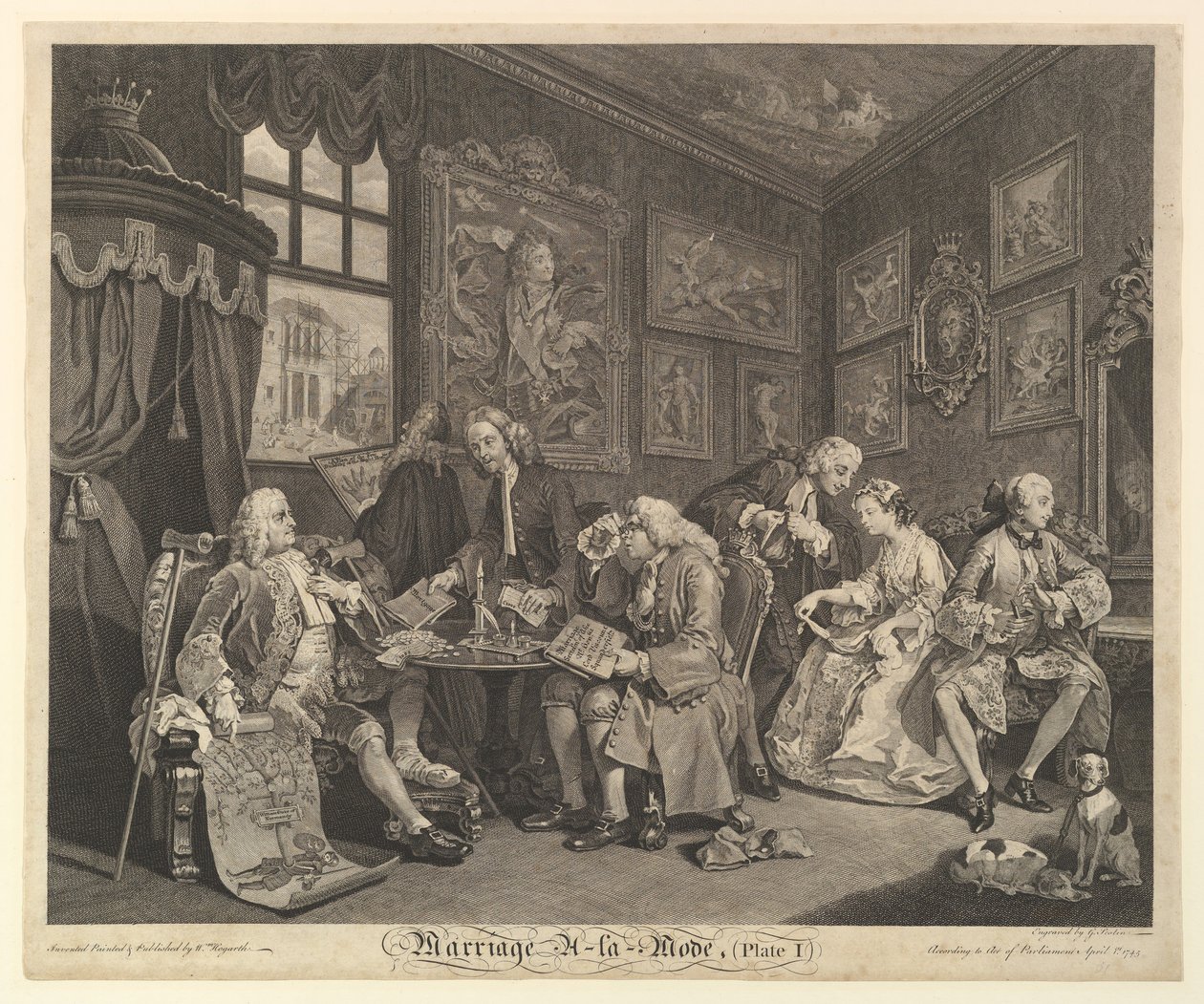 Vigsel A-la-Mode, tavla I, 1 april 1745. av Gerard Jean Baptiste Scotin