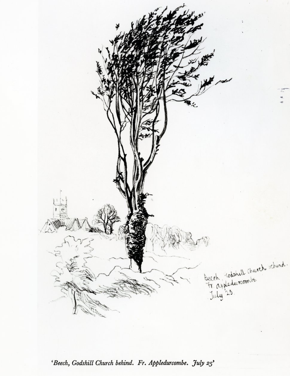 Bok, Godshill Church bakom. Fr. Appledurcombe. 25 juli, ca 1860-talet av Gerard Manley Hopkins