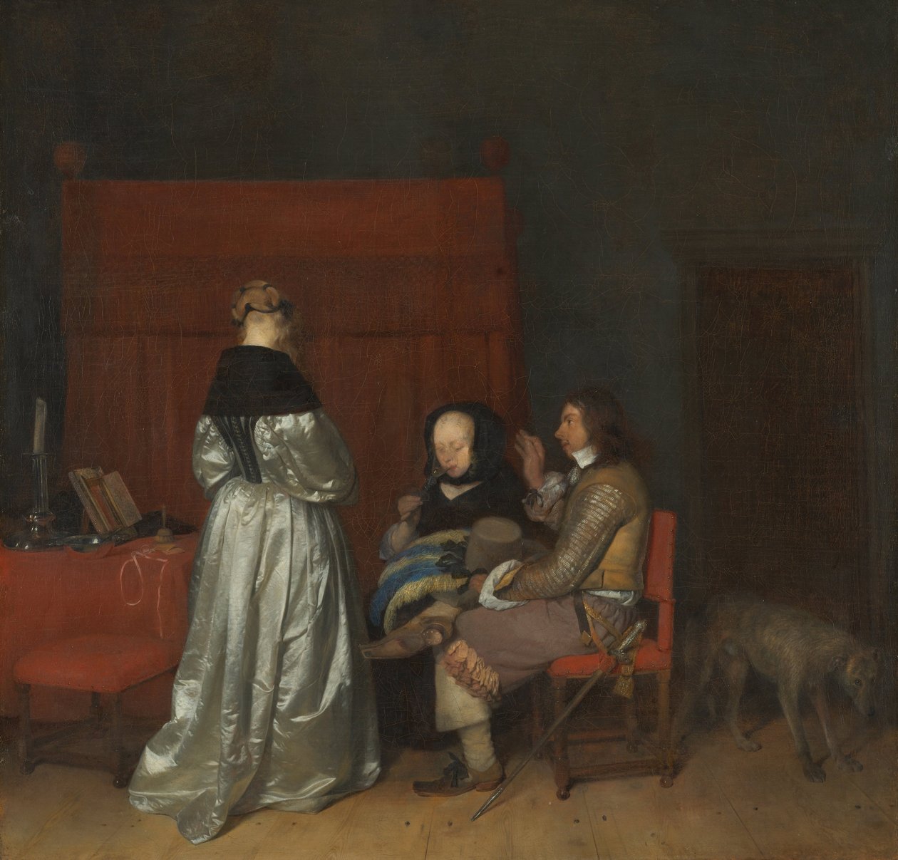 Tre figurer som samtalar i ett inre The Paternal Admonition, ca 1654 av Gerard Ter Borch the Younger