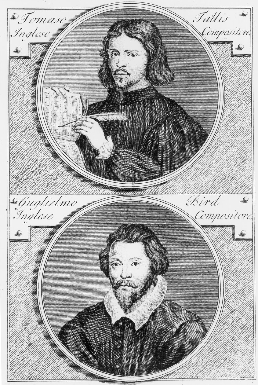 Thomas Tallis (c.1505-85) och William Byrd (1543-1623) graverade av Niccolo Francesco Haym (168889-c.1729) av Gerard Vandergucht