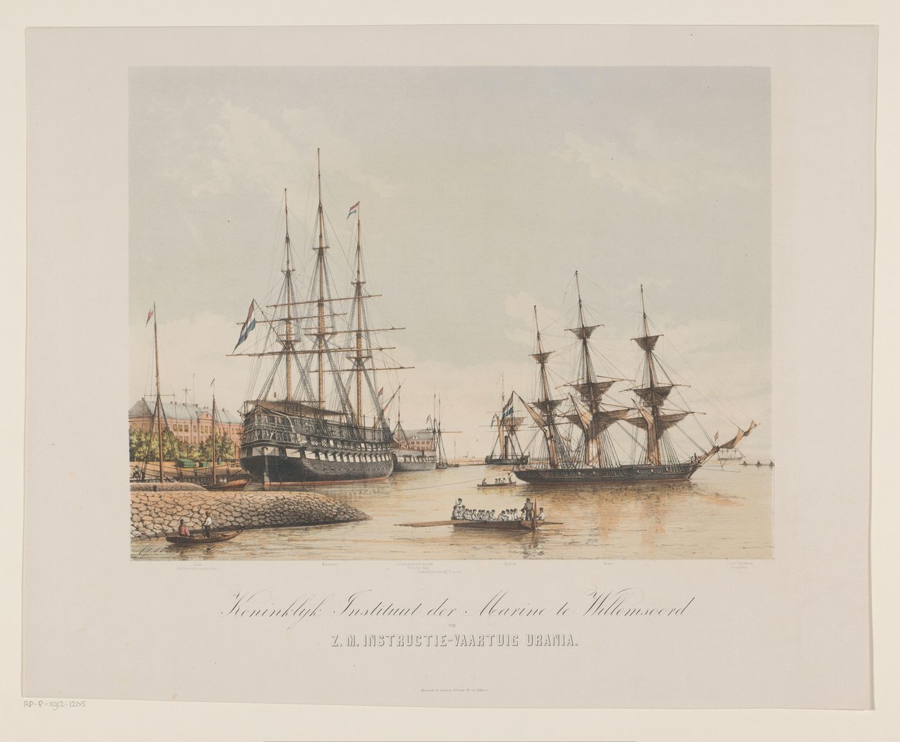 Corvette Z.M. Urania och linjens skepp Z.M. Kortenaert Royal Institute of the Navy i Willemsoord och H.M. Instruktionsfartyg Urania (titel på objekt) av Gerard Voorduin